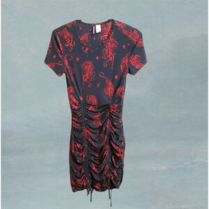 Divided Dress Women's Size S Black Red Tiger Mini Form Fitting Bodycon Ruching